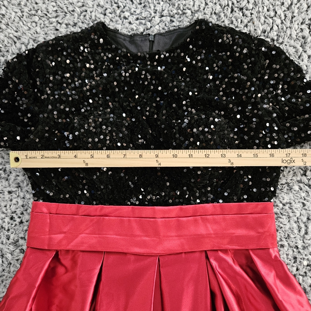Black & Red Maxi Dress M Medium Sequined Satin Long Sleeve Formal Gown AO YAN - Picture 7 of 12